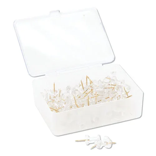 Standard Push Pins, Plastic, Clear, Clear Head/gold Pin, 0.44″, 100/pack