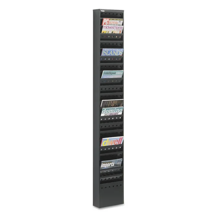 Steel Magazine Rack, 23 Compartments, 10w x 4d x 65.5h, Black