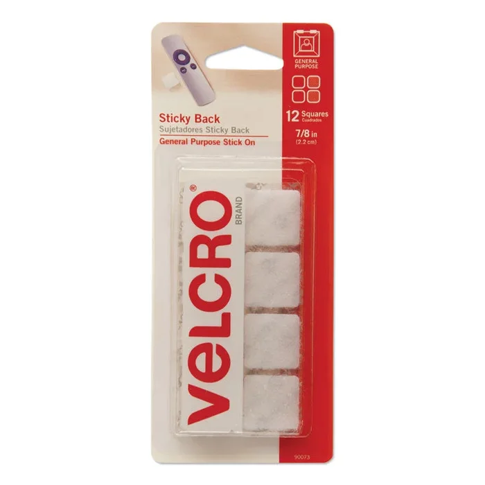 Sticky-Back Fasteners, Removable Adhesive, 0.88″ x 0.88″, White, 12/Pack