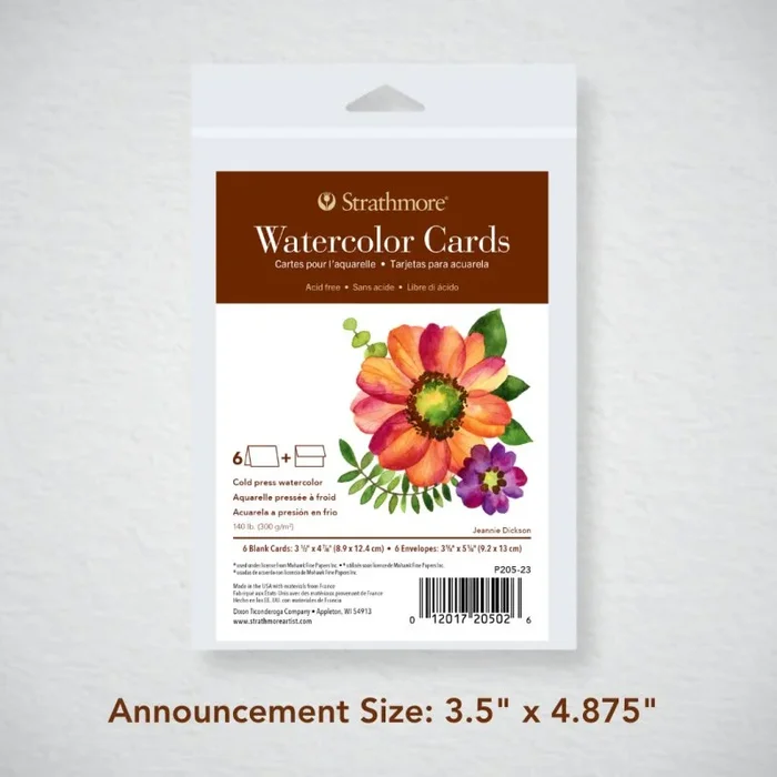 Strathmore Blank Cards with Envelopes – Announcement Size Watercolor Cards 3.5″ x 4.875″ – 140 lb. (300gsm), 6 Pack