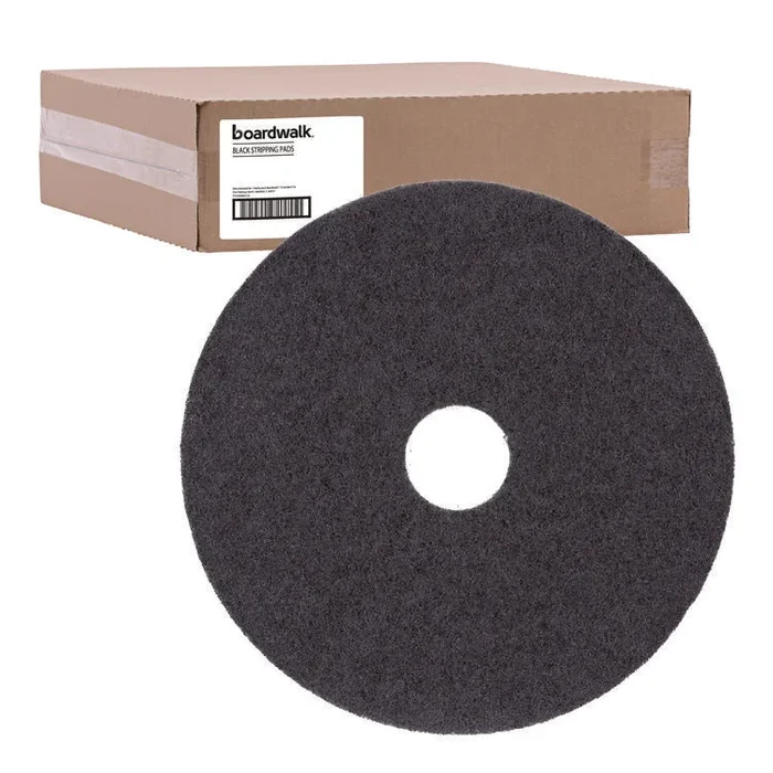Stripping Floor Pads, 21″ Diameter, Black, 5/Carton