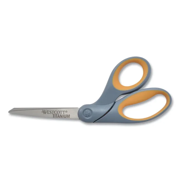 Titanium Bonded Scissors, 8″ Long, 3.5″ Cut Length, Gray/Yellow Offset Handle