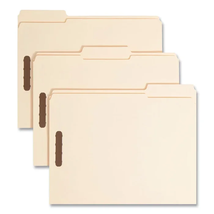 Top Tab Fastener Folders, 1/3-Cut Tabs: Assorted, 0.75″ Expansion, 2 Fasteners, Letter Size, Manila Exterior, 50/Box
