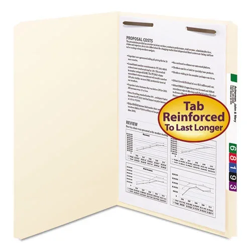 Top Tab Fastener Folders, Straight Tabs, 0.75″ Expansion, 1 Fastener, Legal Size, Manila Exterior, 50/box