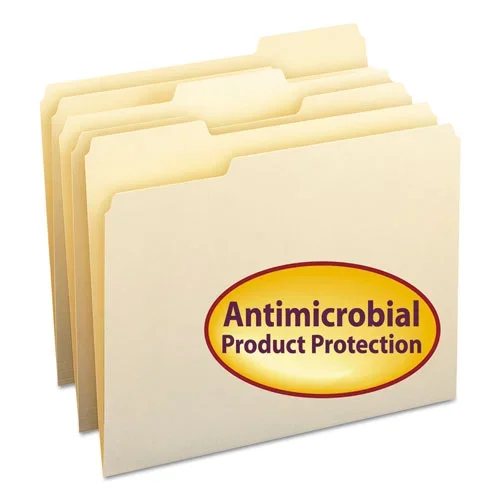 Top Tab File Folders With Antimicrobial Product Protection, 1/3-cut Tabs: Assorted, Letter, 0.75″ Expansion, Manila, 100/box
