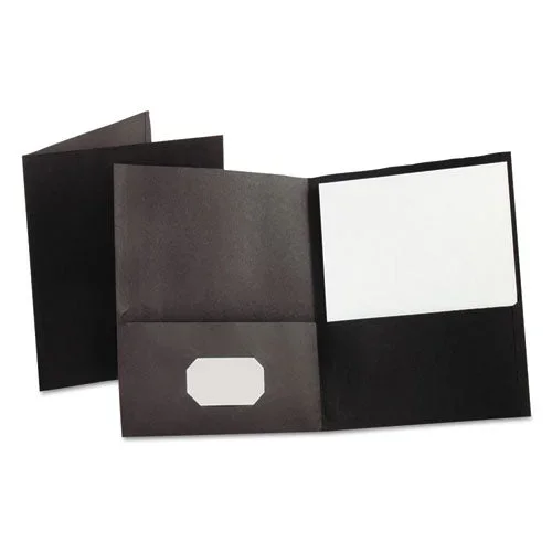 Twin-pocket Folder, Embossed Leather Grain Paper, 0.5″ Capacity, 11 X 8.5, Black, 25/box