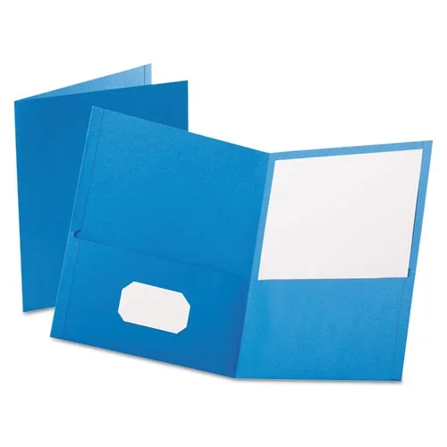 Twin-pocket Folder, Embossed Leather Grain Paper, 0.5″ Capacity, 11 X 8.5, Light Blue, 25/box