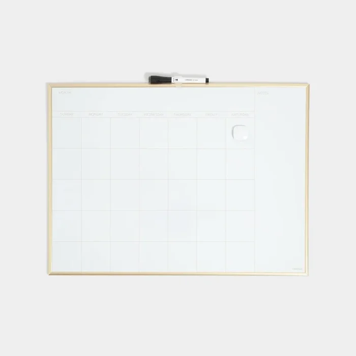 U Brands Gold Metal Frame Dry Erase Calendar Board, White