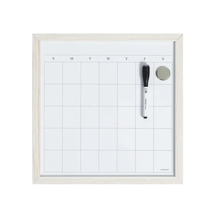 U Brands Rustic White Dry Erase Monthly Calendar White