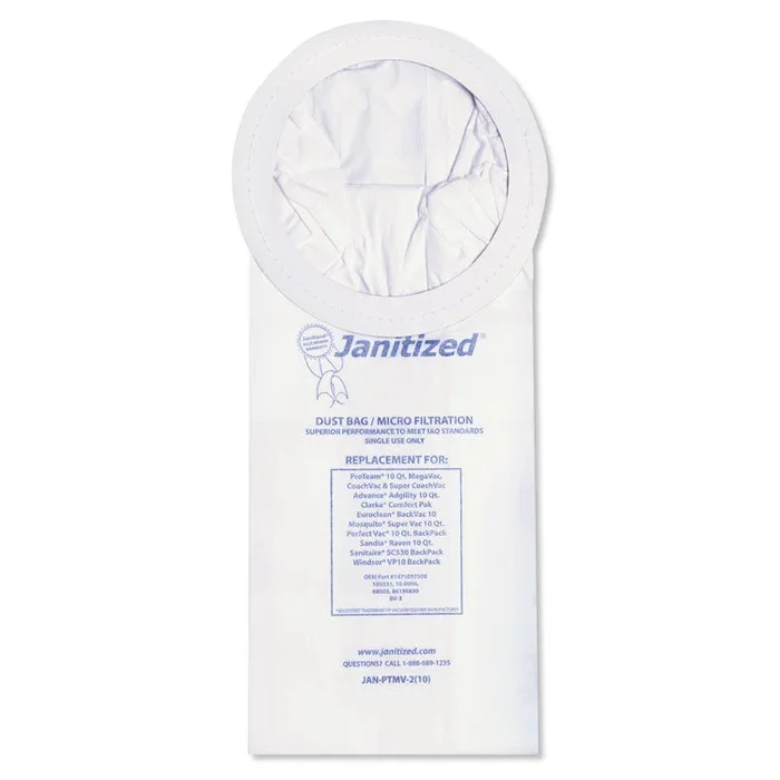 Vacuum Filter Bags Designed to Fit ProTeam 10 qt Super Coach/MegaVac, 100/Carton