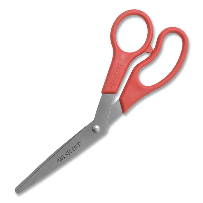 Value Line Stainless Steel Shears, 8″ Long, 3.5″ Cut Length, Red Offset Handle