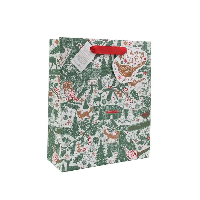 Vivid Christmas Gift Bag and Tag Medium Woodland