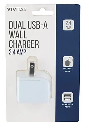 Vivitar Dual USB-A Wall Charger, White, NIL6002-WHT-STK-24