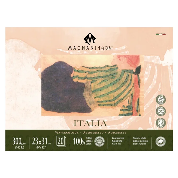 Watercolor Pad Italia 100% Cotton 300g Fine Grain 23x31cm 20 Sheets