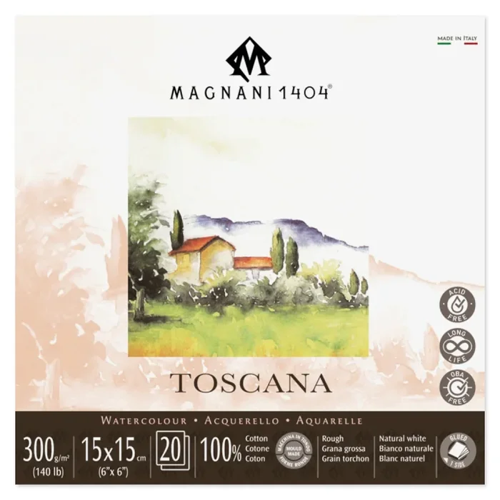 Watercolor Pad Toscana 100% Cotton 300g Rough 15x15cm 20 Sheets