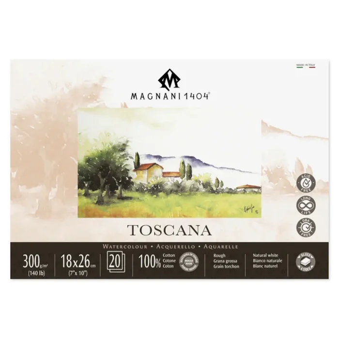 Watercolor Pad Toscana 100% Cotton 300g Rough 18x26cm 20 Sheets