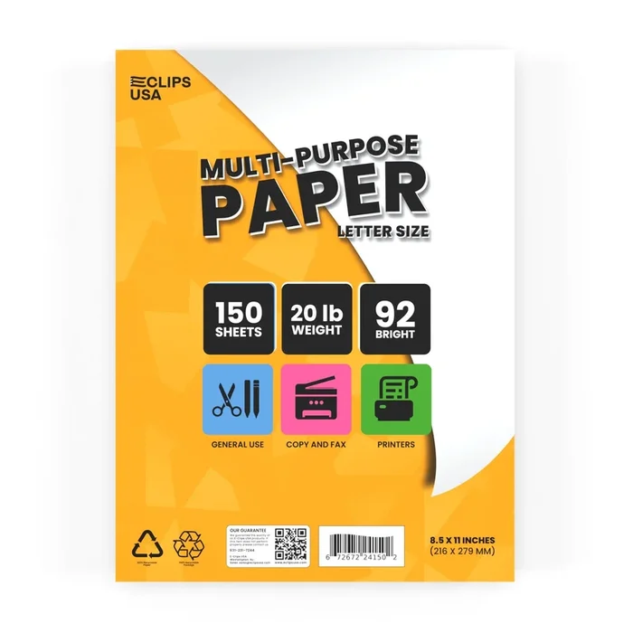 White Computer Copier Paper – 92 Brightness, 20 Lbs, Letter Size (8.5 X 11 Inches), 150 Sheets