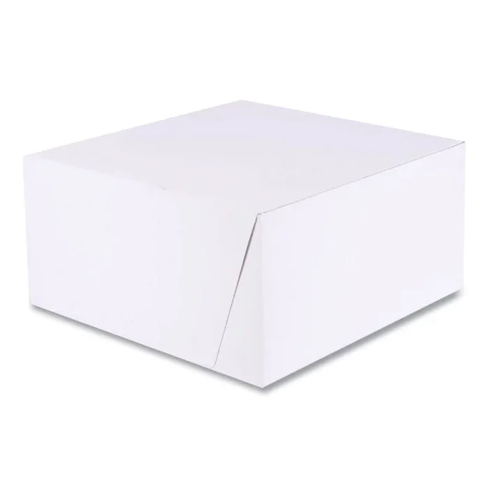 White One-Piece Non-Window Bakery Boxes, Standard, 10 x 10 x 5, White/Kraft, Paper, 100/Bundle