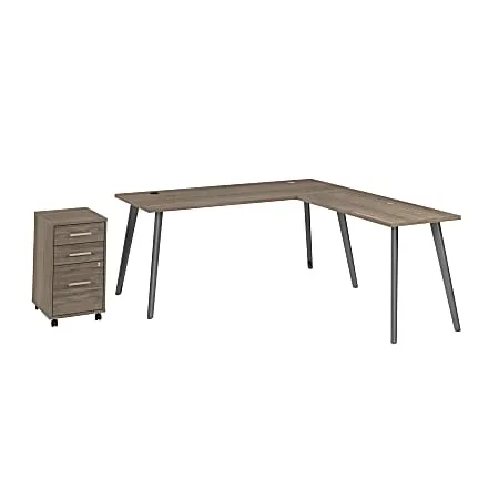 WorkPro Motiva 72″W Modern L-Shaped Office Desk With Rolling File Cabinet, Modern Hickory, Installation Included