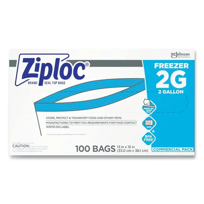 Zipper Freezer Bags, 2 gal, 13″ x 15.5″, Clear, 100/Carton